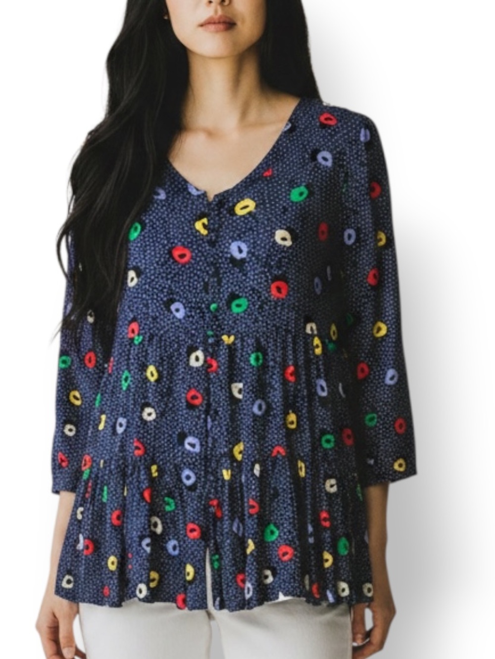 4/$20 Maeve Anthropologie Lila Floral Peplum Blouse Navy Rayon Top Small
